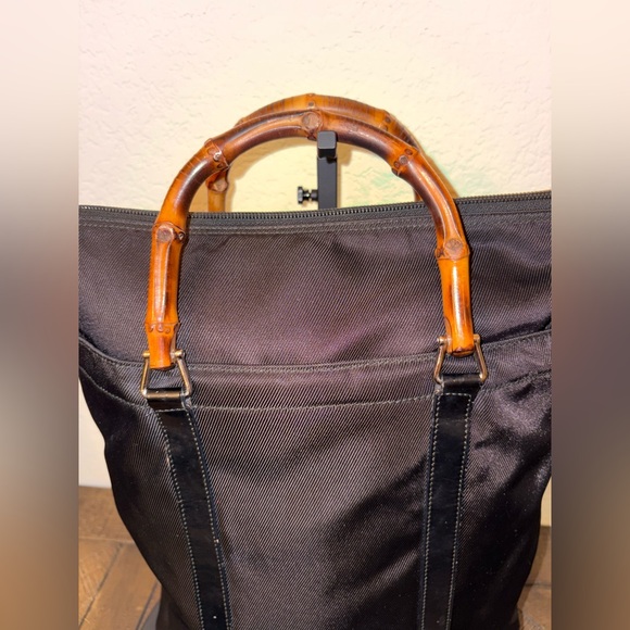 Gucci Bamboo Handle Black Nylon Tote Bag + Matching Wallet Y2K Italy Authentic - Picture 2 of 10